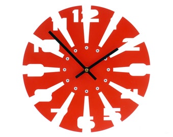 Saw Blade II Modern Wall Clock / Steel Laser Cut Art / Geometric Design Silent Time Piece / Man Cave Garage Decor / Unique Fire Orange