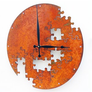Puzzle V Rustic Wall Clock / Indoor Outdoor Room / Steampunk Metal Art / Southwestern Distressed Farmhouse Country Home Decor / Custom Steel image 2