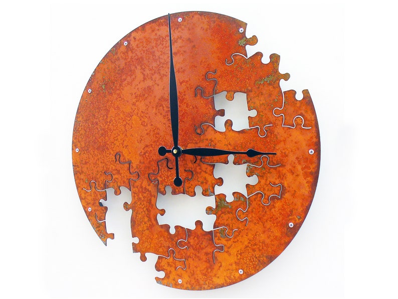 Puzzle V Rustic Wall Clock / Indoor Outdoor Room / Steampunk Metal Art / Southwestern Distressed Farmhouse Country Home Decor / Custom Steel image 2