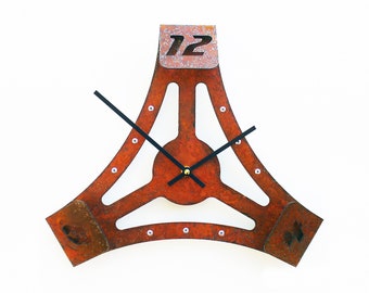 Folding I Outdoor Wall Clock / Southwestern Decor / Unique Metal Art Abstract Deco Home / Rustic Farmhouse Triangle / Steampunk Industrial