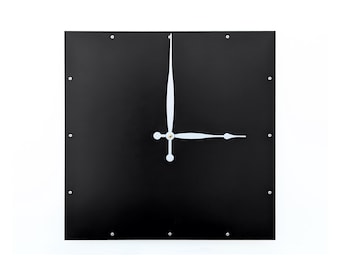 Square Black Metal Wall Clock – Minimalist Gothic Home Decor – Industrial Modern Art – Dark Academia Style for Living Room or Office