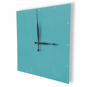 Square Wall Clock, Minimalist Teal Classic Clean Simple Unique Home Decor, Painted Wall Art, Custom Colors, Indoor Outdoor Room Clock image 2