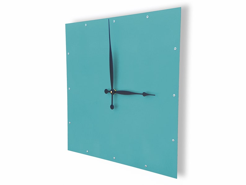 Square Wall Clock, Minimalist Teal Classic Clean Simple Unique Home Decor, Painted Wall Art, Custom Colors, Indoor Outdoor Room Clock image 2