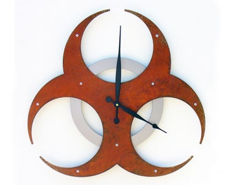 Biohazard I Unusual Wall Clock / Rustic Metal Art Distressed Steampunk / Walking Dead Zombie Spooky Halloween / Gothic Horror Prop Half Life