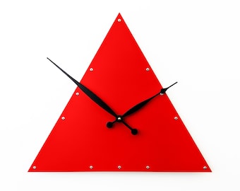 Modern Red Triangle Wall Clock | Geometric Minimalist Wall Art | Bold Home Decor | Unique Clock for Office, Living Room or Gift