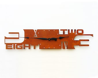 Rectangle Wall Clock, Outnumbered V Industrial Modern Steel Home Decor, Long Shape Roman Numeral Number Wall Clock, Custom Colors Available