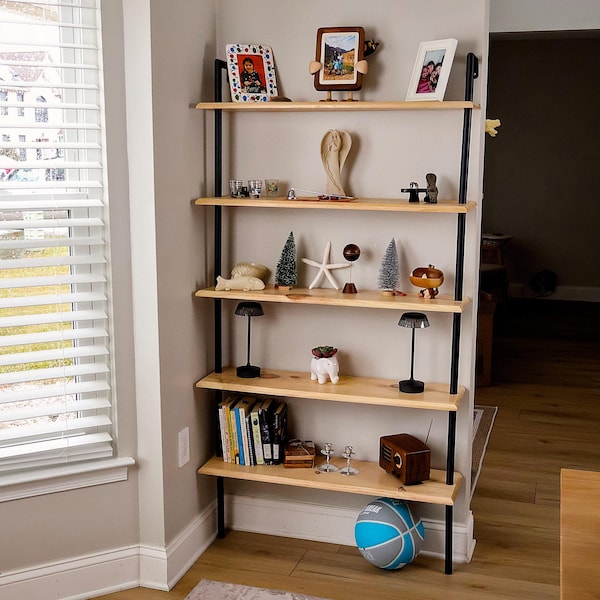 Solid Wood Ladder Floating Shelves: Customizable Bookshelf