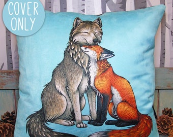 Wolf & Fox Couple Illustration Cushion *Cover Only*