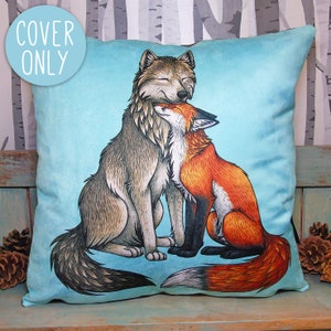Wolf & Fox Couple Illustration Cushion *Cover Only*