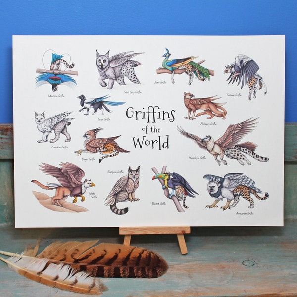 Griffins of the World Illustration A3 Print