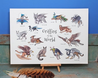 Griffins of the World Illustration A3 Print