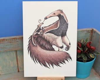 Giant Anteater & Baby Illustration A4 Print