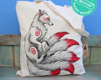 White Fox Kitsune Tote Bag ~ Made from Recycled Plastic!