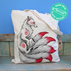 White Fox Kitsune Tote Bag ~ Made from Recycled Plastic!