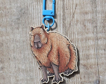 Capybara Illustration Wooden Keyring