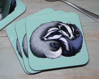 Badger Couple Illustration Coaster