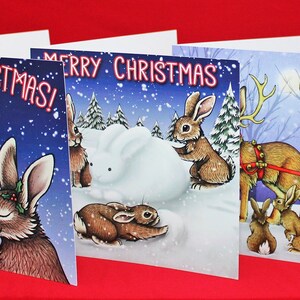 Paquete de 8 tarjetas navideñas con forma de conejo y sobres reciclados marrones: donación a Rabbit Rescue North West