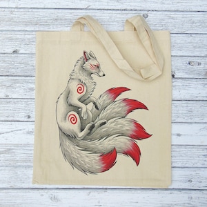 White Kitsune Gusseted Tote Bag