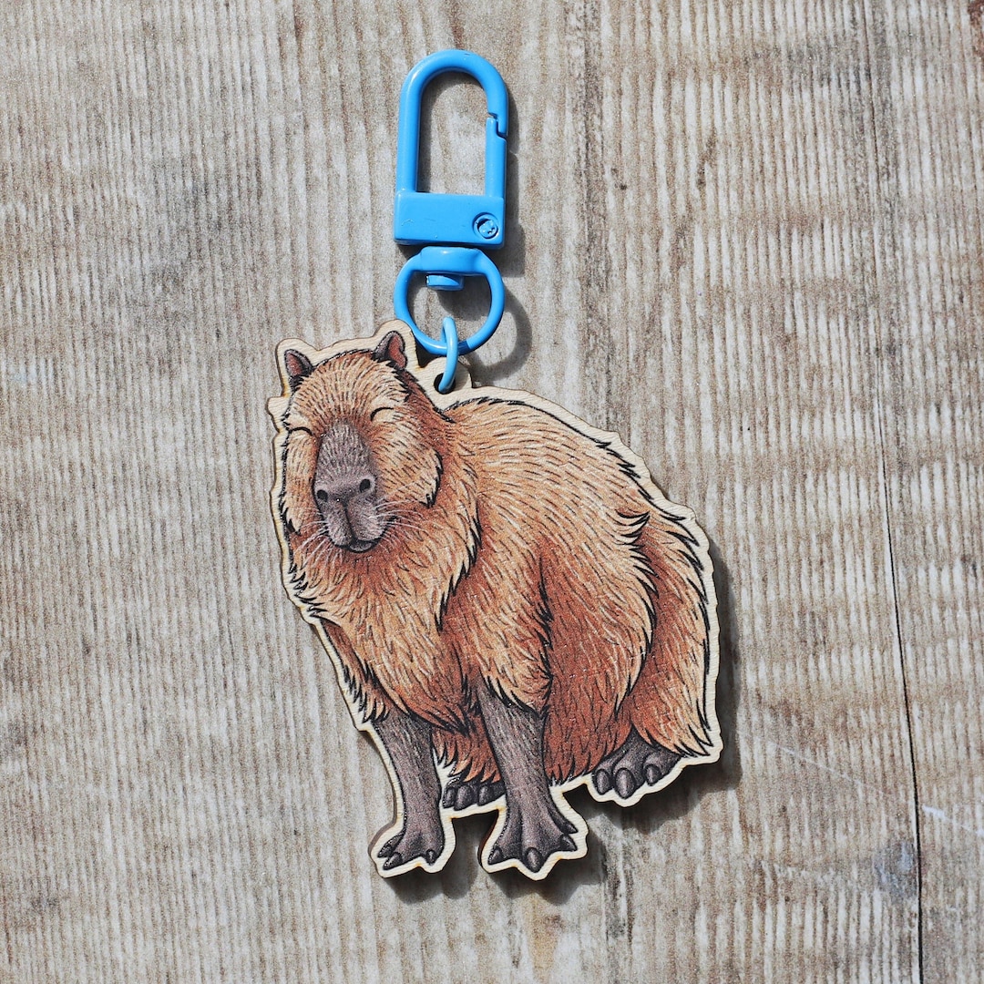 Capybara Illustration Wooden Keyring - Etsy