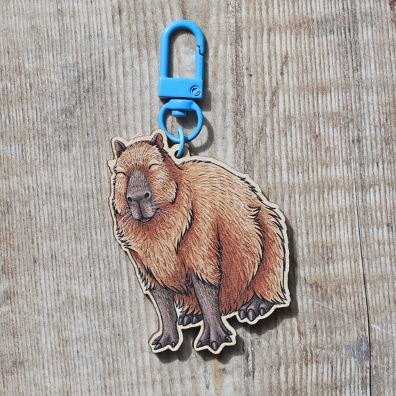 Capybara Illustration Wooden Keyring