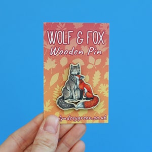 Wolf & Fox Wooden Pin Badge