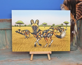 African Painted Dogs Illustration A4 Print