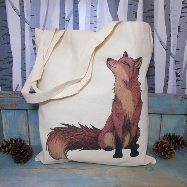 Fox Illustration Eco Tote Bag ~ 100% Cotton Long Handles made in a Fairtrade Factory