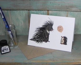 Porcupine & Hedgehog 'Nice Hair' Illustration Card