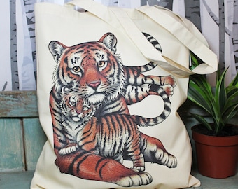 Sumatran Tiger and Cub Eco Tote Bag ~ Organic & Fairtrade Cotton
