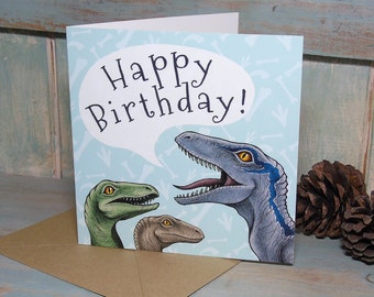Velociraptors Illustration Happy Birthday Card