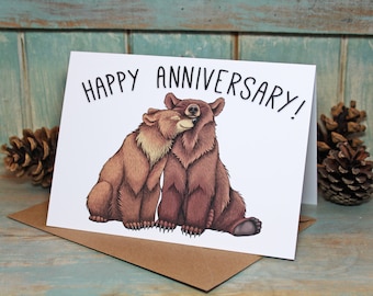 Bear Couple Illustration Happy Anniversary Card