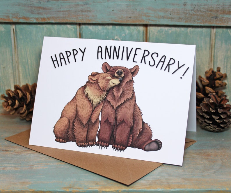 Bear Couple Illustration Happy Anniversary Card zdjęcie 1