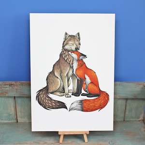 Ilustracja wilka i lisa w formacie A4