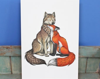 Wolf & Fox Illustration A4 Print