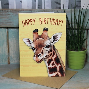 Cartão de feliz aniversário com ilustração de girafa de Rothschild