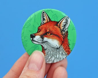 Red Fox Illustration Badge 44mm (x1)