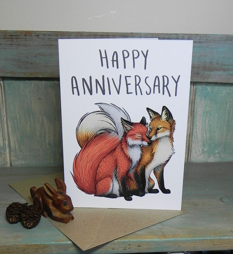 Fox Couple Illustration Happy Anniversary Card 