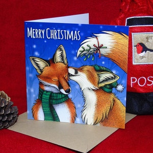 Mistelzweig küsst Illustration quadratische Weihnachtskarte
