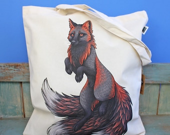 Cross Fox Kitsune Tote Bag ~ Organic & Fairtrade Cotton