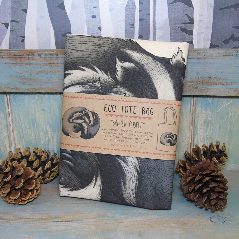 Badger Couple Illustration Eco Tote Bag ~ 100/% Organic /& Fairtrade Cotton with Long Handles