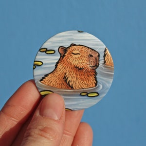 Capybara Illustration Wooden Keyring