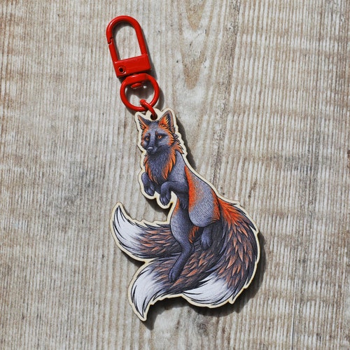 Cross Fox Kitsune Wooden Keyring - Etsy