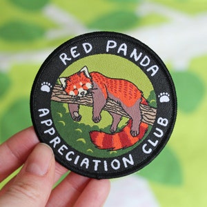 Red Panda Appreciation Club Iron On Woven Patch 7cm