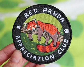 Red Panda Appreciation Club Iron On Woven Patch 7cm