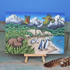 Oiseaux indigènes de Nouvelle-Zélande Illustration Impression A4