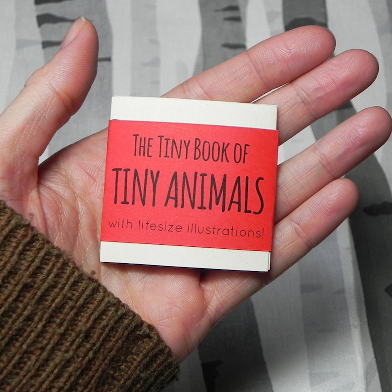 May include: A small, red book with the title "The Tiny Book of Tiny Animals" and the subtitle "with lifesize illustrations!"