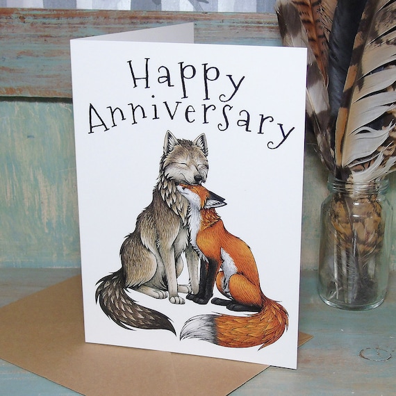 Wolf Fuchs Paar Illustration Happy Anniversary Karte Etsy De