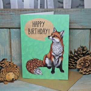 Red Fox Illustration Happy Birthday Card