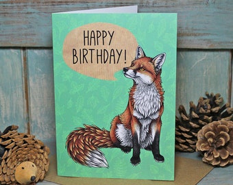 Red Fox Illustration Happy Birthday Card