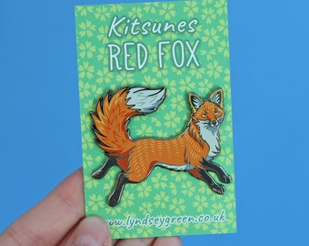 Red Fox Kitsune Hard Enamel Pin